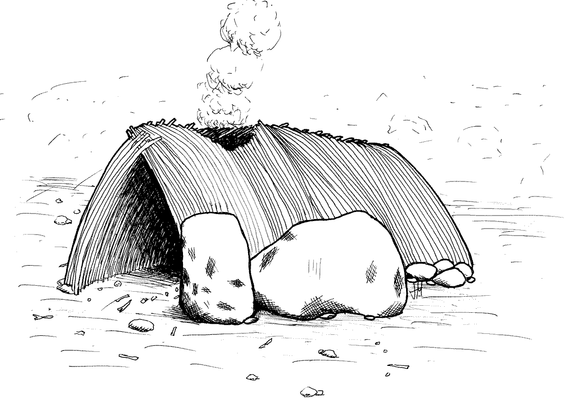テラアマタの小屋の復元図(フランス・ニース、約40万年前)